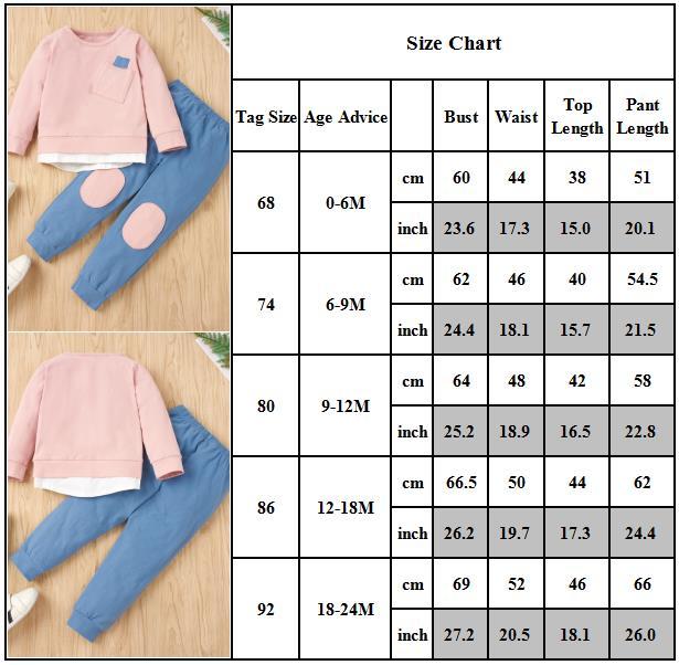 2 Piece Set Toddler Baby Girls Casual Outfits Long Sleeve Round Neck Tops Newborn Long Pants Casual Patchwork Child ClothesX1019