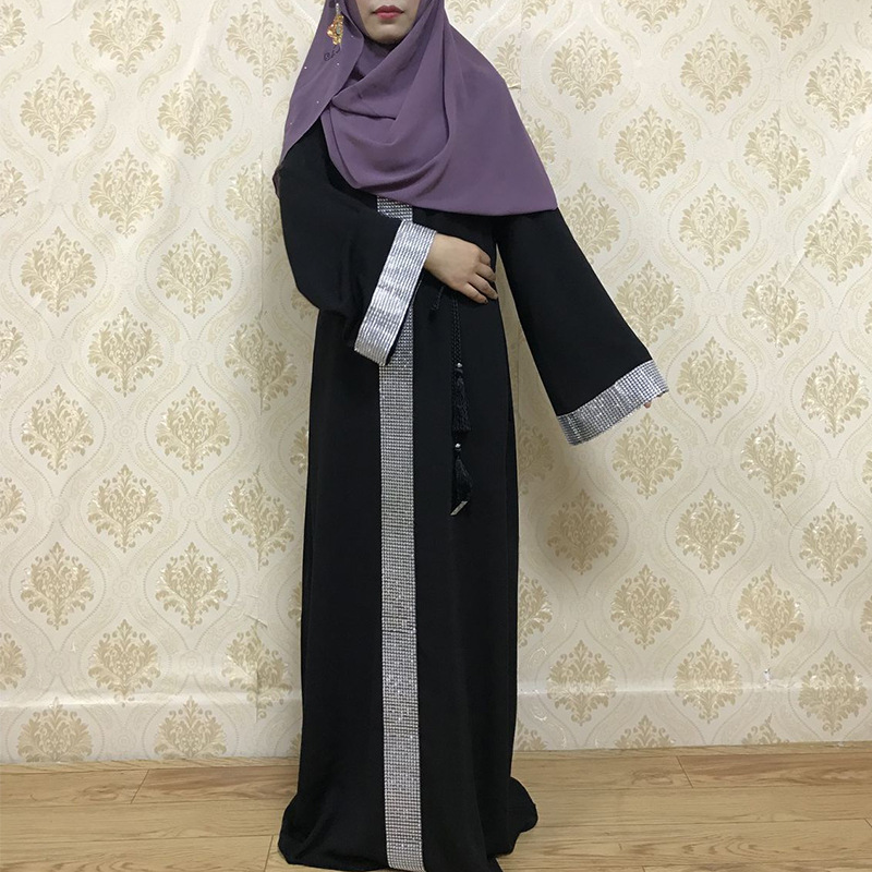 Dubai Arab Muslim Open Abaya Dress Women Rhinestone Lace-up Loose Long Robe Kimono Turkish Islamic Clothing Kaftan Hijab Dresses, Black;gray
Dubai Arab Muslim Open Abaya Dress Women Rhinestone Lace-up Loose Long Robe Kimono Turkish Islamic Clothing Kaftan Hijab Dresses, Black;gray