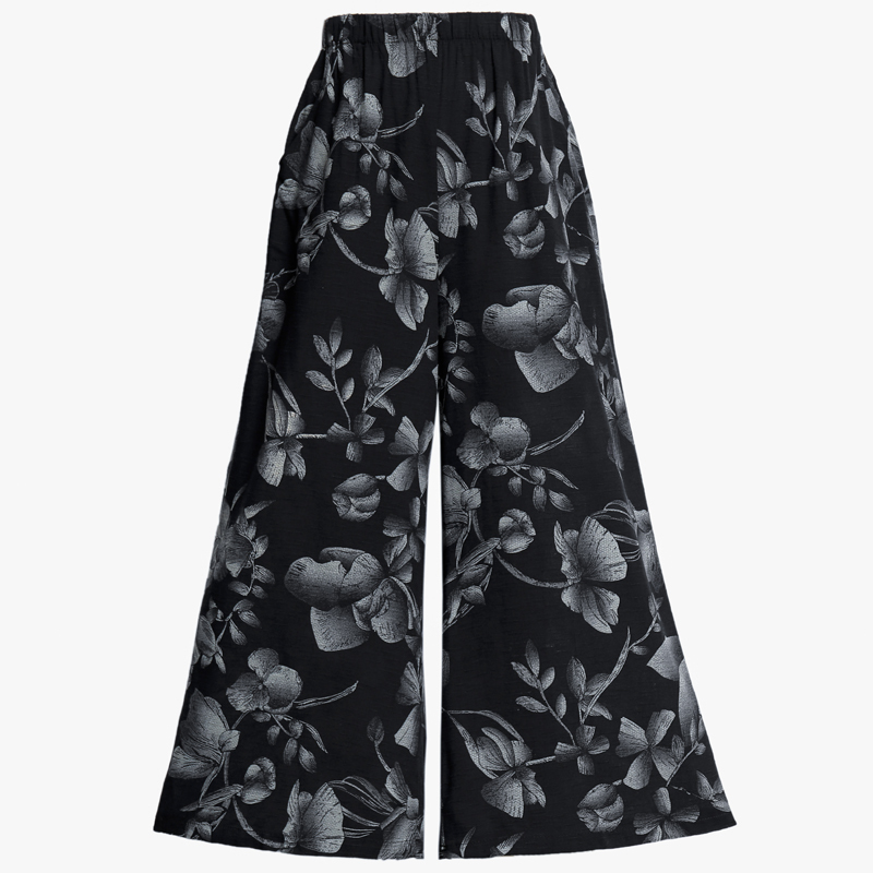 Women Wide Leg Pants Summer Plus Size Loose High Waist Pants Summer Vintage Print Beach Pants Women Ankle-Length Trousers 201031