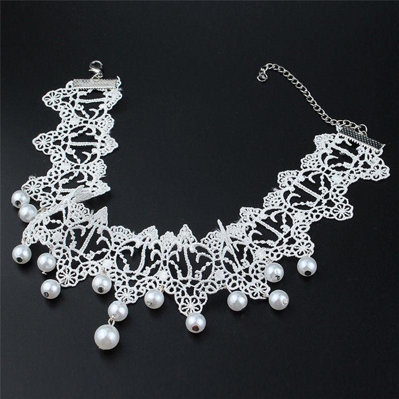 Fashion Elegant Vintage Imitation Pearl White Lace Statement Choker Necklaces Bridal Jewelry For Women Wedding 
Fashion Elegant Vintage Imitation Pearl White Lace Statement Choker Necklaces Bridal Jewelry For Women Wedding