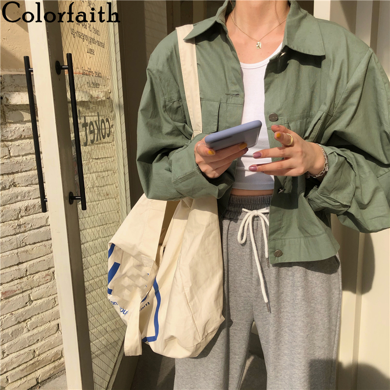 Colorfaith New Autumn Winter Women's Jacket Casual Pockets Fashionable Cargo Outerwear Oversize Buttons Short Tops JK6326 201019