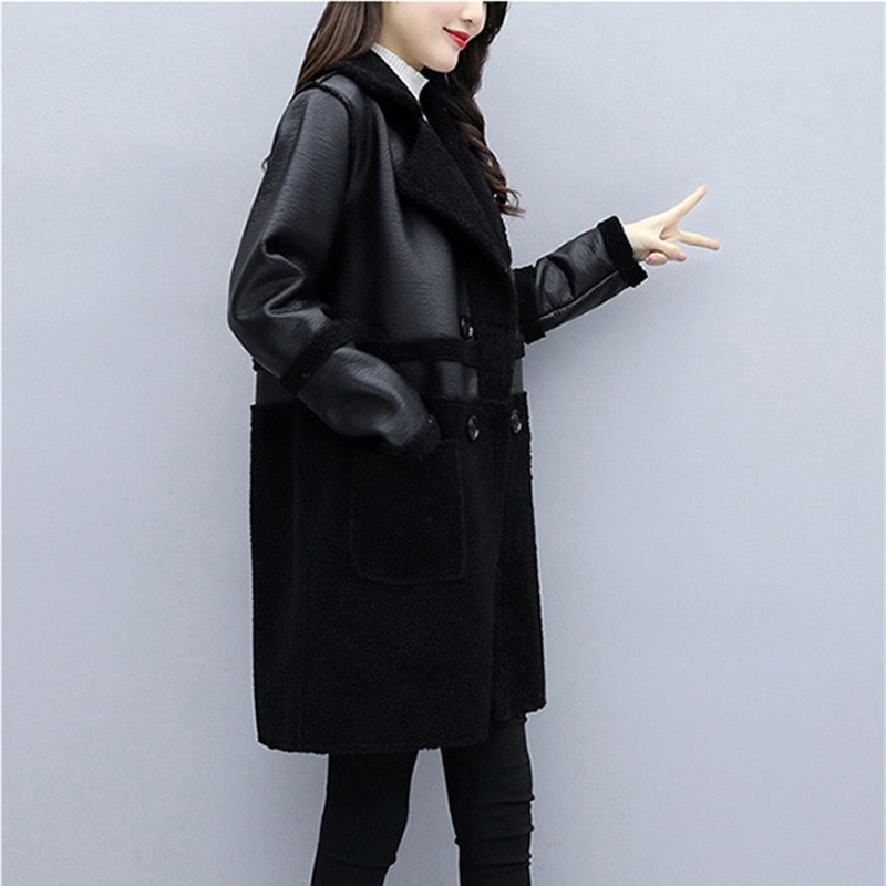 Autumn Winter Both sides Wear Leather Coat Women Plus size 5XL Plus velvet Thicken Loose Outerwear Female Flocking Jackets 3071 201020