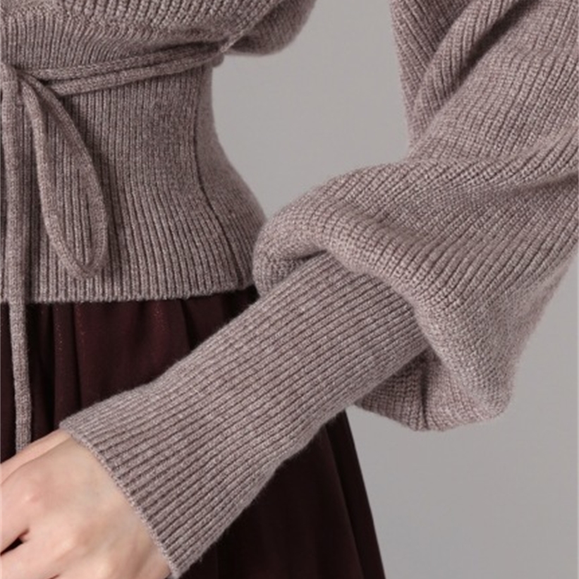 Neploe Turtleneck Drawstring Puff Sleeve Knitted Sweaters Sweet Loose Shoulder Strapless Women Tops Autumn Winter New Pullovers 201224