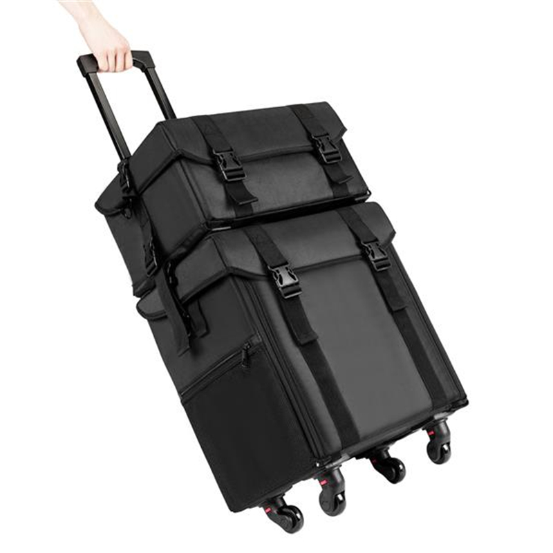 Makeup Train Cases 2-in-1 Professional Artist Travel Storage Cosmetic Case Make Up With Drawbar Black Suitcase Beauty Luggage Bag