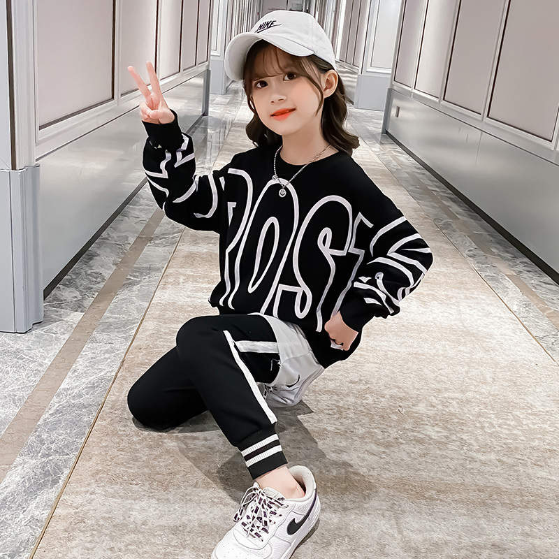 Girls Spring Autumn Suit 2020 New Letter O-neck Two Piece Set Korean Version Little Girl Clothes Boutique Teenage Kids ClothingX1019