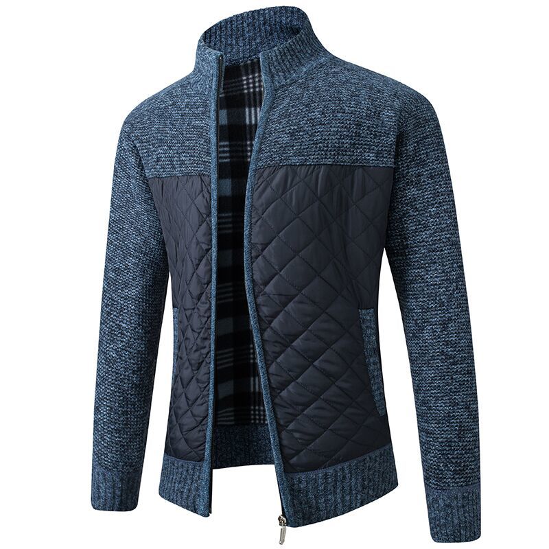 Autumn Winter Mandarin Collar Men Cardigan Thick Patchwork Pocket Zipper Soft Warm Coat Knitted Casual Male Sweater Pull Homme 201221