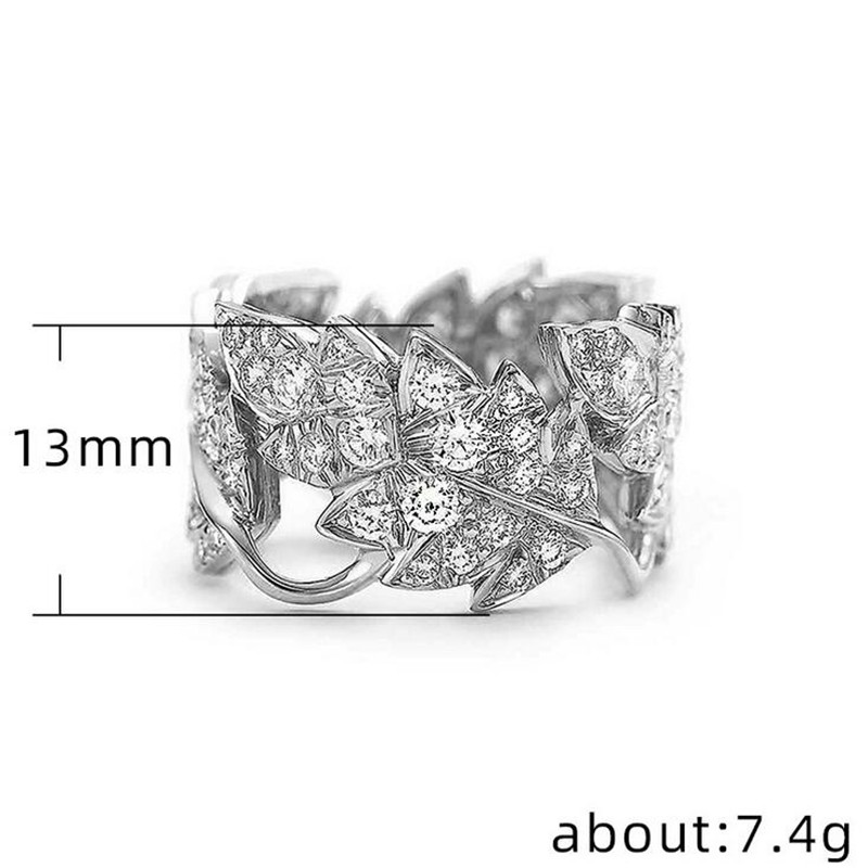 Size 6-10 Simple Fashion Jewelry 925 Sterling Silver Pave White Topaz CZ Diamond Gemstones Eternity Party Women Wedding Leaf Ring Set Gift