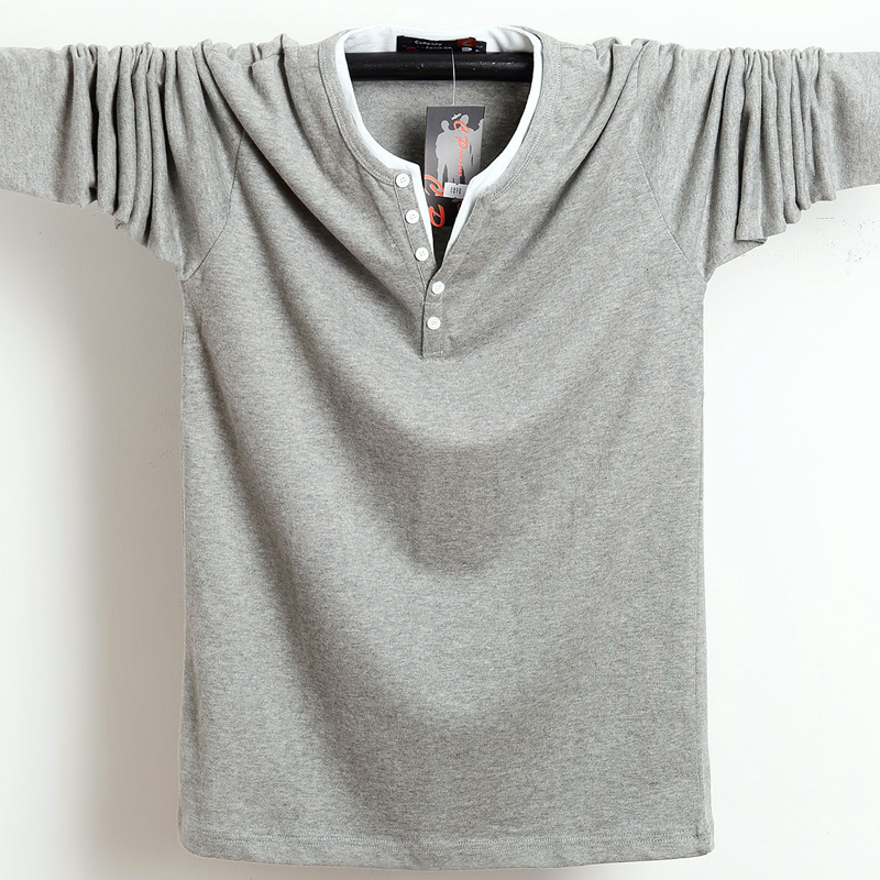 Autumn Men T Shirt Button Big Tall Cotton Long Sleeve T Shirts Men Big Size Casual T-Shirt Solid 5xl 6xl Fit Tee Top Male 201203