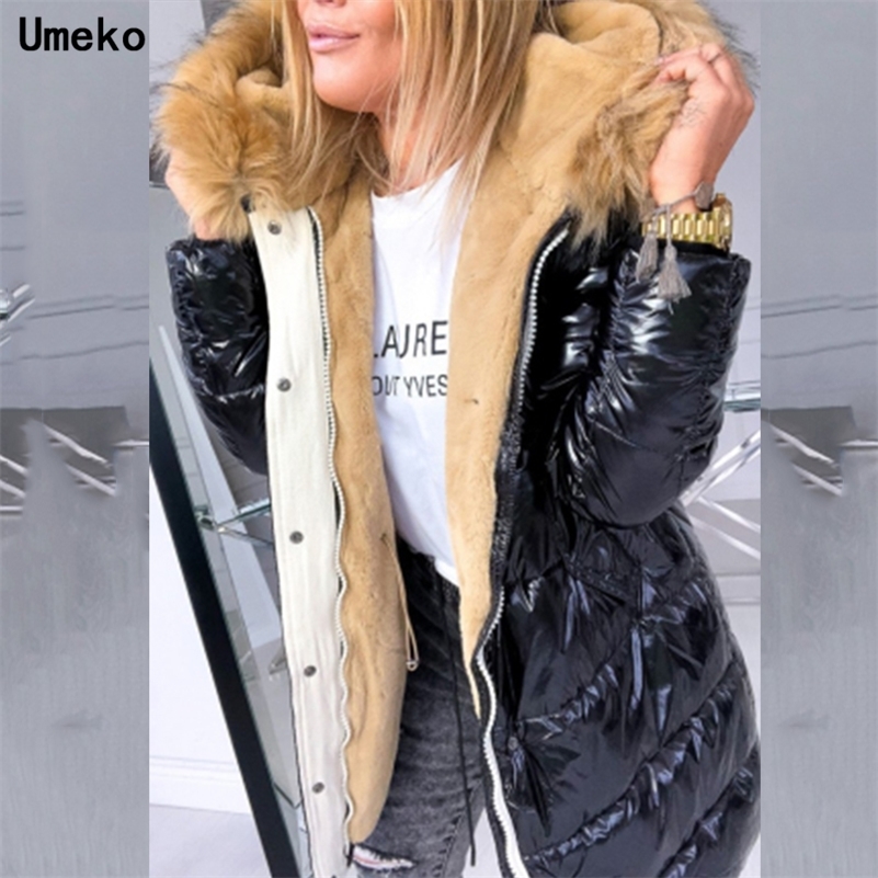 Umeko Fashion Parka Coats Long Cotton Casual Fur Hooded Jackets Women Thick Warm Winter Parkas Female Overcoat Coat Y201006