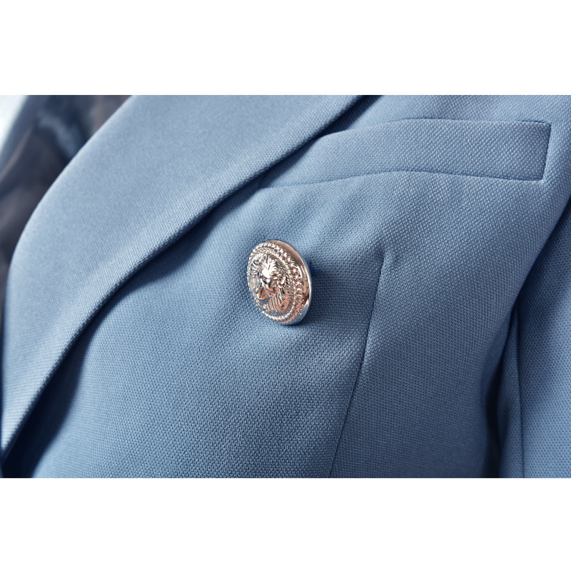 new European and American fashion ladies Slim wild professional small suit classic double-breasted sea blue 201114