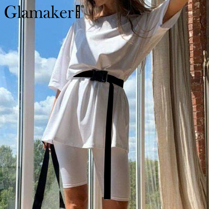 Glamaker Summer casual two piece set top and pants women sets short sleeve fashion loose outfits shorts suit 2020 female co ord T200603