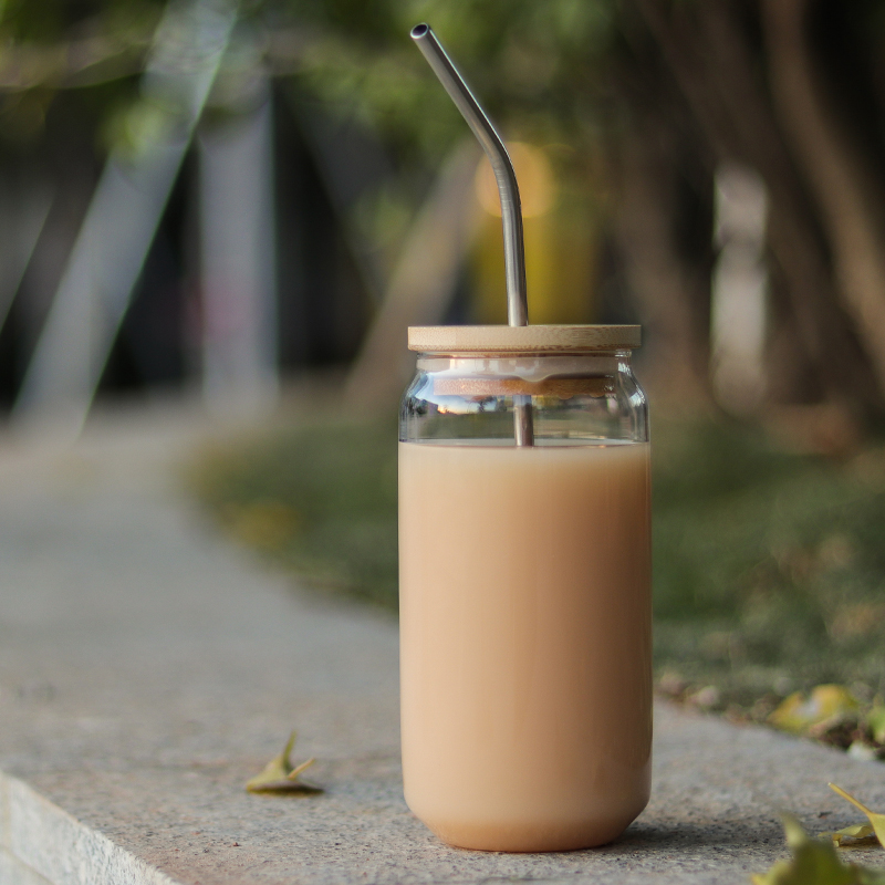 12oz Sublimation Glass Beer Mugs Glass Water Bottle Beer Can Glass Tumbler Drinking Glasses With Bamboo Lid And Reusable Straw Iced Coffee Glasses 16o