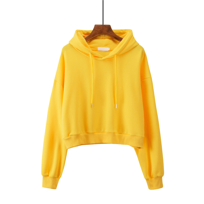 4 Solid Color Cropped Hoodie Women Autumn New Korean Chic Harajuku Sweatshirt Yellow Thin XS-L Womens Hooded Hoodies Loose 201008