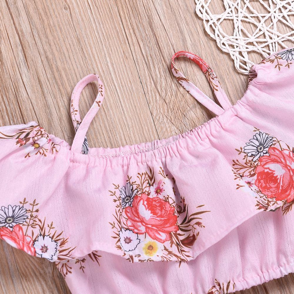 Humor Bear Girl Clothes Set Baby Summer Clothes Toddler Baby Kids Clothes Sling Floarl Off Shoulder Ruffled Top+ Pant 2pcsX1019