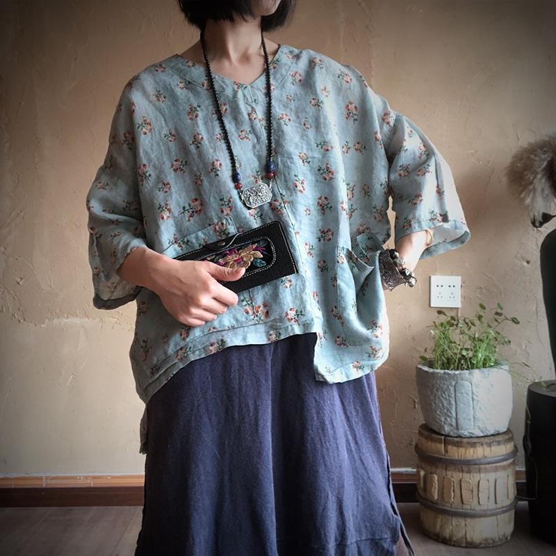 Johnature Women Blue Print Flower Shirt Blouses Vintage Ramie Linen 2020 Autumn Three Quarter Sleeve V-neck Shirts Retro Tops, Blue flower
Johnature Women Blue Print Flower Shirt Blouses Vintage Ramie Linen 2020 Autumn Three Quarter Sleeve V-neck Shirts Retro Tops, Blue flower