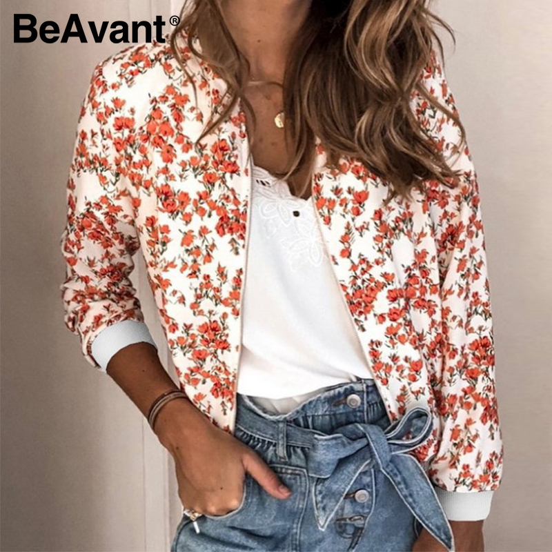 BeAvant Casual personalized floral print coat Zipper VNeck long sleeve women jacket Fashion street style slim autumn 201017