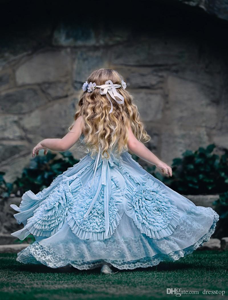 Dollcake Flower Girl Dresses for Weddings Ruffled Kids Pageant Gowns Flowers Floor Length Lace Party Communion Dress Bes121 S S