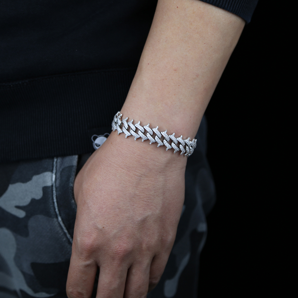 15mm Spikes Rivet Stud Mens Charm Bracelet Bangle Iced Out Gold Silver Color cuban chain Bracelets Hip Hop Punk Gothic Bling Jewelry