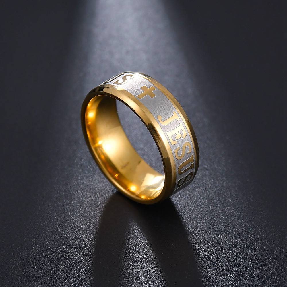 316L Titanium Stainless Steel Men Women Finger Ring Jesus Cross Rings Fashion God Religious Wedding Jewelry Engagement Couple Lovers Rings Wholesale P