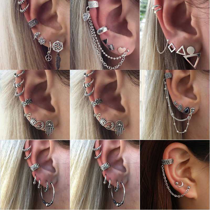 Stud Canner Vintage Silver Color Geometric Earring For Women Fashion Crystal Stone Heart Flower Leaf Chain Bohemian Jewelry 1Set
Stud Canner Vintage Silver Color Geometric Earring For Women Fashion Crystal Stone Heart Flower Leaf Chain Bohemian Jewelry 1Set