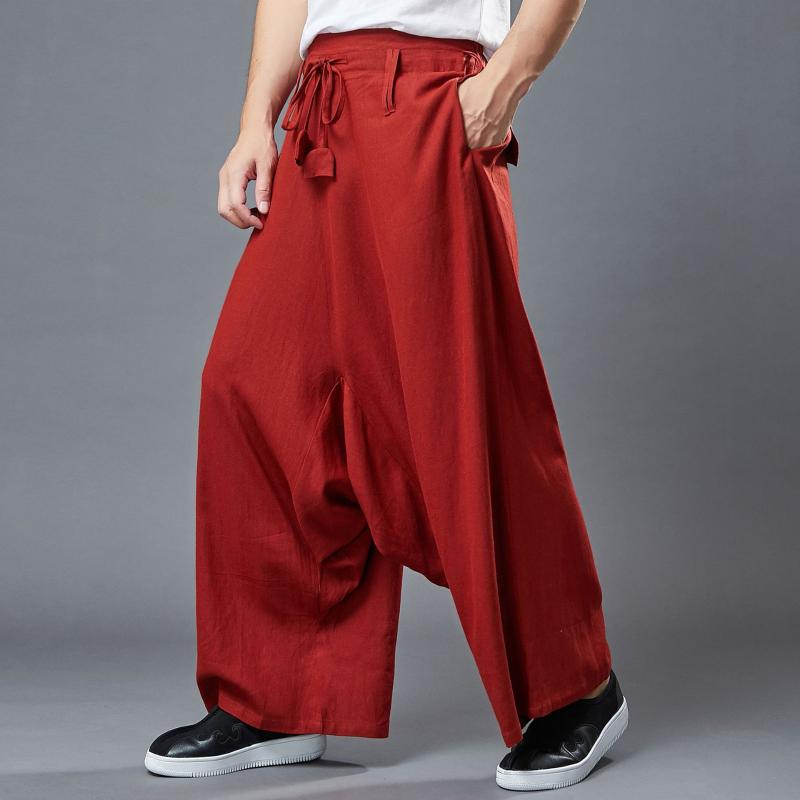 Men's Cotton Linen Big Crotch Crago Pants Drawstring Harem Wide leg Ninja Pants Trousers Casual Pocket Male Tai Chi Yoga, Red
Men's Cotton Linen Big Crotch Crago Pants Drawstring Harem Wide leg Ninja Pants Trousers Casual Pocket Male Tai Chi Yoga, Red