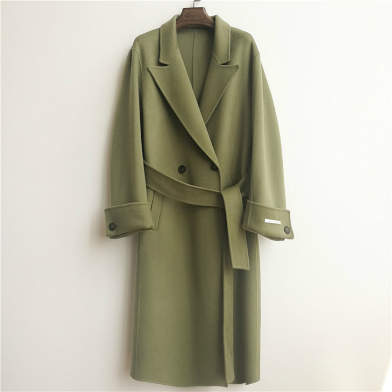Korean Winter Fat-Sleeved Lacing Belt Long Loose Bathrobe Woolen Overcoat Jacket Warm Thicked Pure Color Wool Coat Women 201222