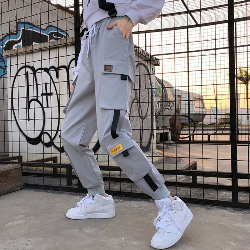 Fashion Women's Elastic Waist Cargo Pants Ladies Casual Loose Ankle-length Streetwear Trousers Plus Size Female Jogger Pants 201106