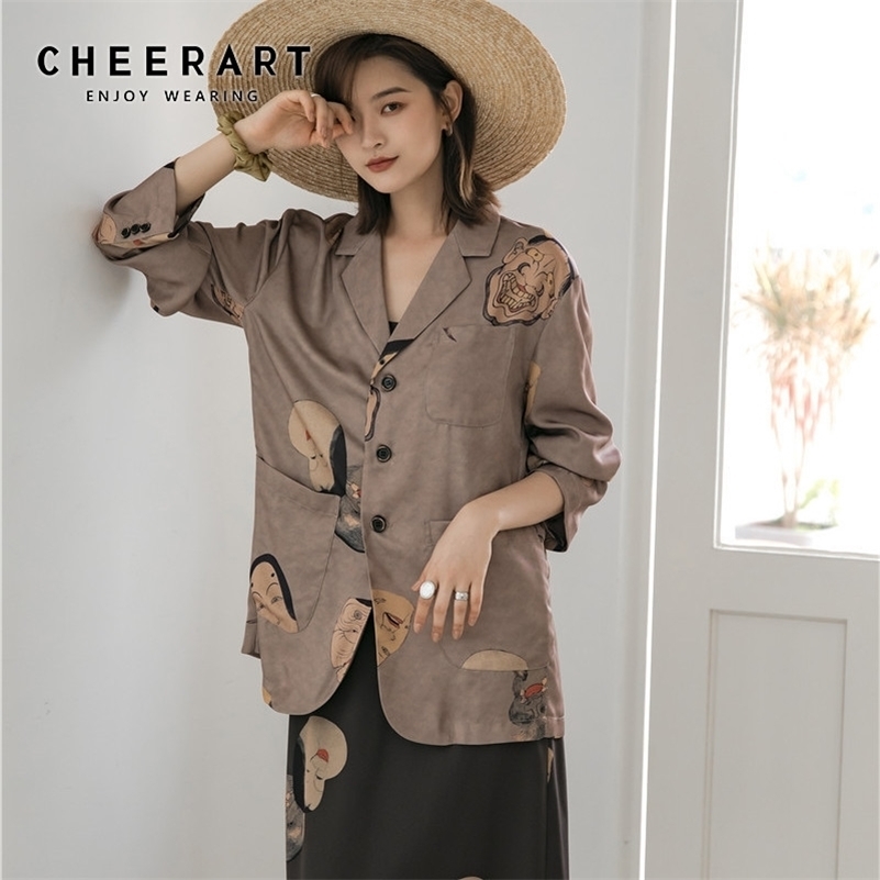 CHEERART Ukiyoe Hannya Print Blazer Women Designer Jacket Coat Vintage Loose Blazer Long Sleeve Plus Size Buttons Brown Blazer 201114, Beige
CHEERART Ukiyoe Hannya Print Blazer Women Designer Jacket Coat Vintage Loose Blazer Long Sleeve Plus Size Buttons Brown Blazer 201114, Beige
