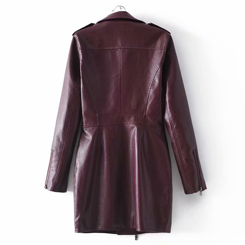 Slim slim collar long sleeve winter female PU leather jacket fashion fight receive waist 201017