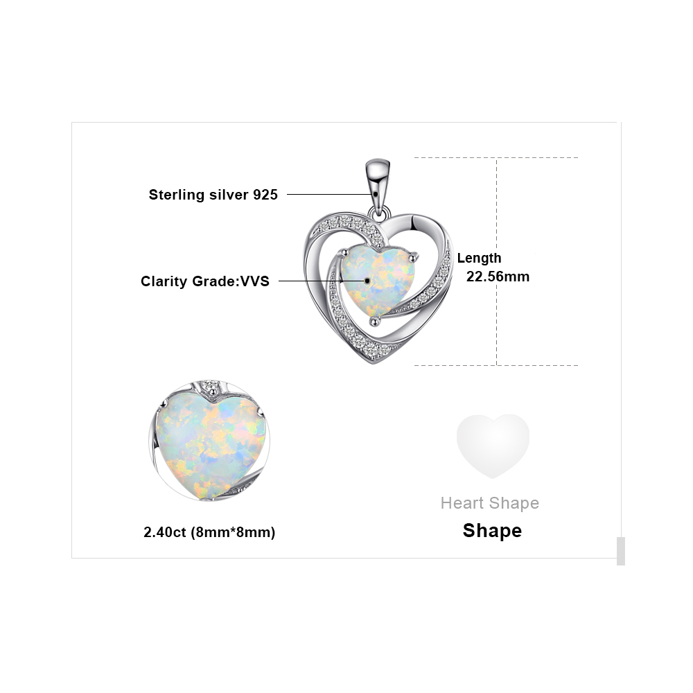 JewelryPalace Heart Created Opal Pendant Necklace 925 Sterling Silver Gemstones Choker Statement Necklace Women No Chain LJ201009