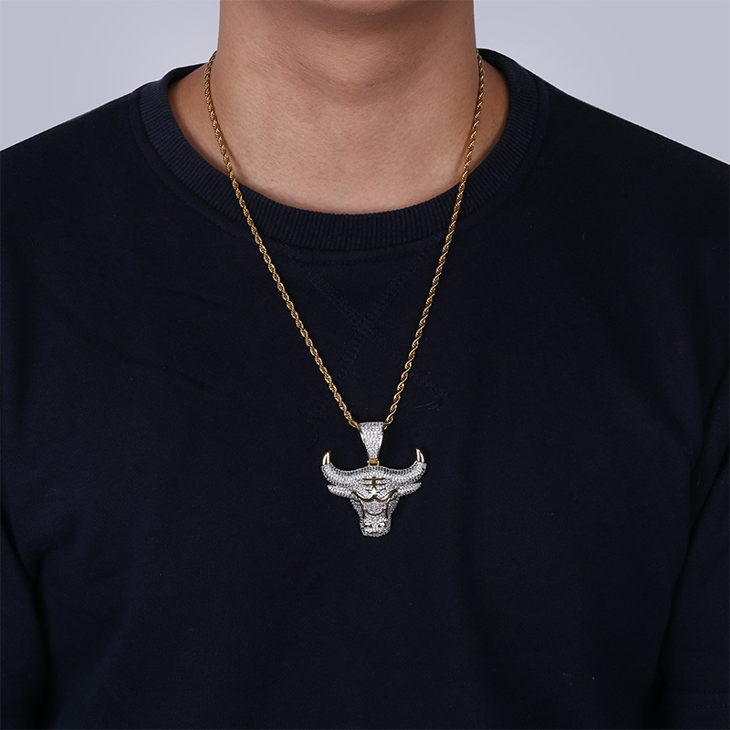 TOPGRILLZ Bull Demon King Gold Silver Color Chain Iced Out Pendant Necklace Men With Tennis Chain Hip Hop/Punk Fashion Jewelry Y200918