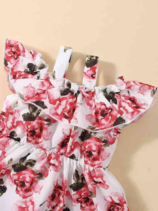 Baby Allover Floral Print Frill Trim Cold Shoulder Ruffle Hem Dress SHE