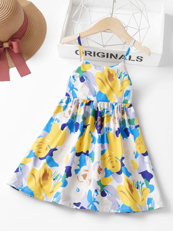 Toddler Girls Floral Print Cut Out Back Cami Dress SHE