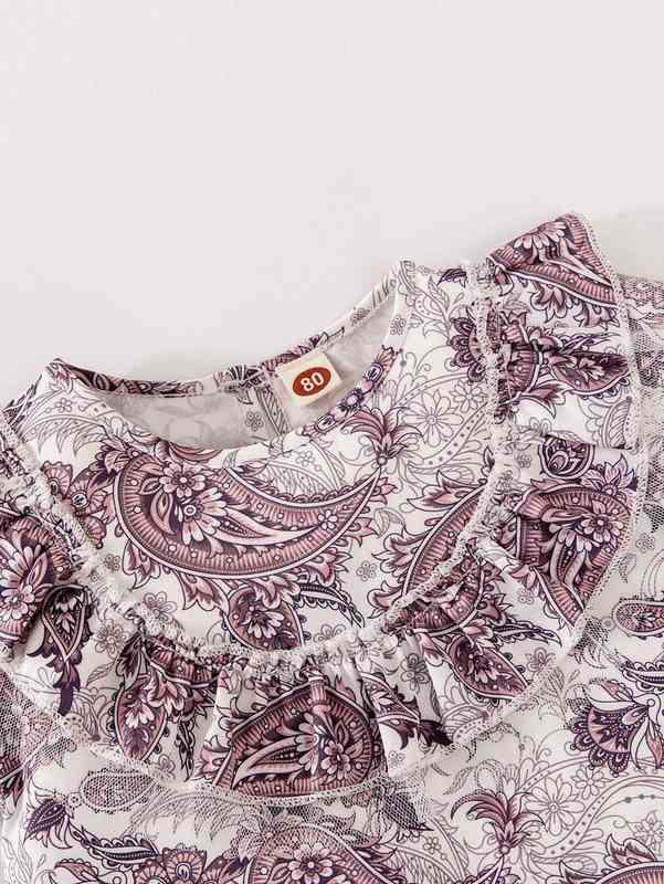 Baby Paisley Print Ruffle Trim Puff Sleeve Smock Dress & Hat SHE