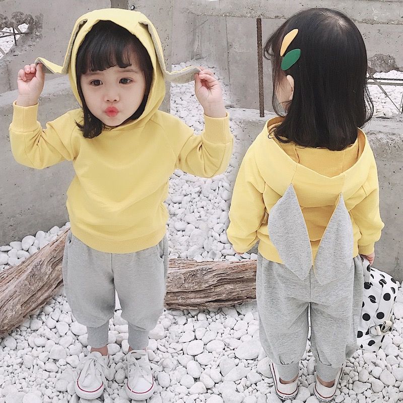 Autumn Spring Children Big Rabbit Ear Clothing Set Baby Boys Girls Hoodies Pants 2pcs Outfit Toddler Kids Sport TracksuitsX1019