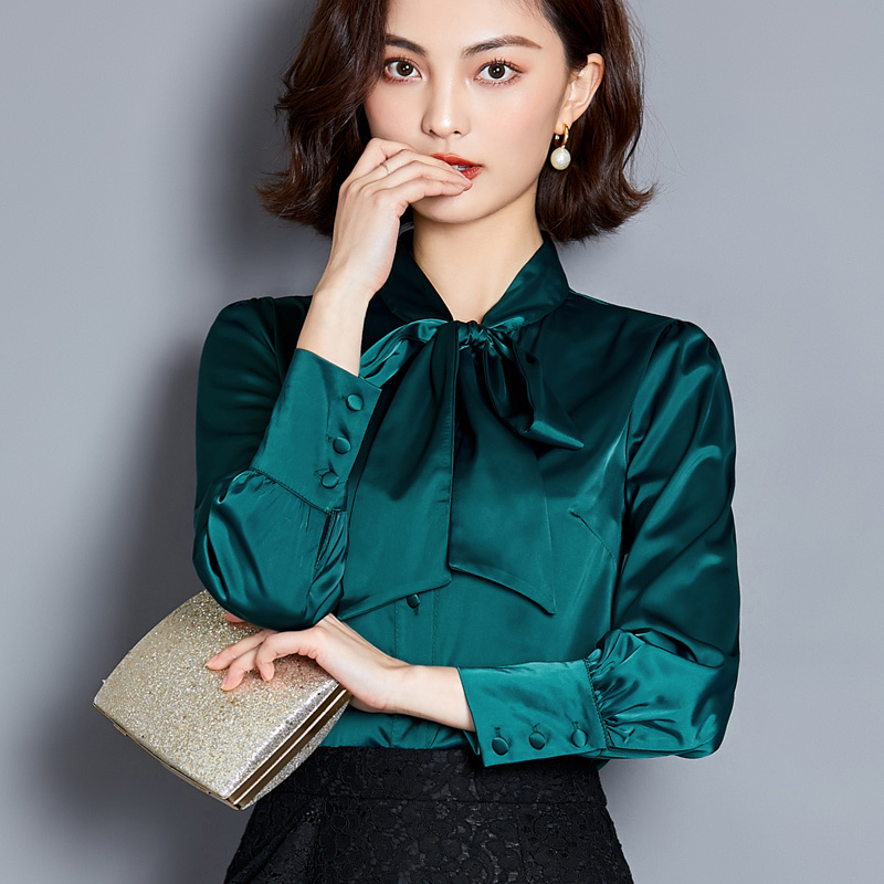 Korean Silk Women Blouses Women Satin Blouse Shirts Plus Size Office Lady Solid Long Sleeve Shirt Tops Blusas Mujer De Moda XXXL 201202