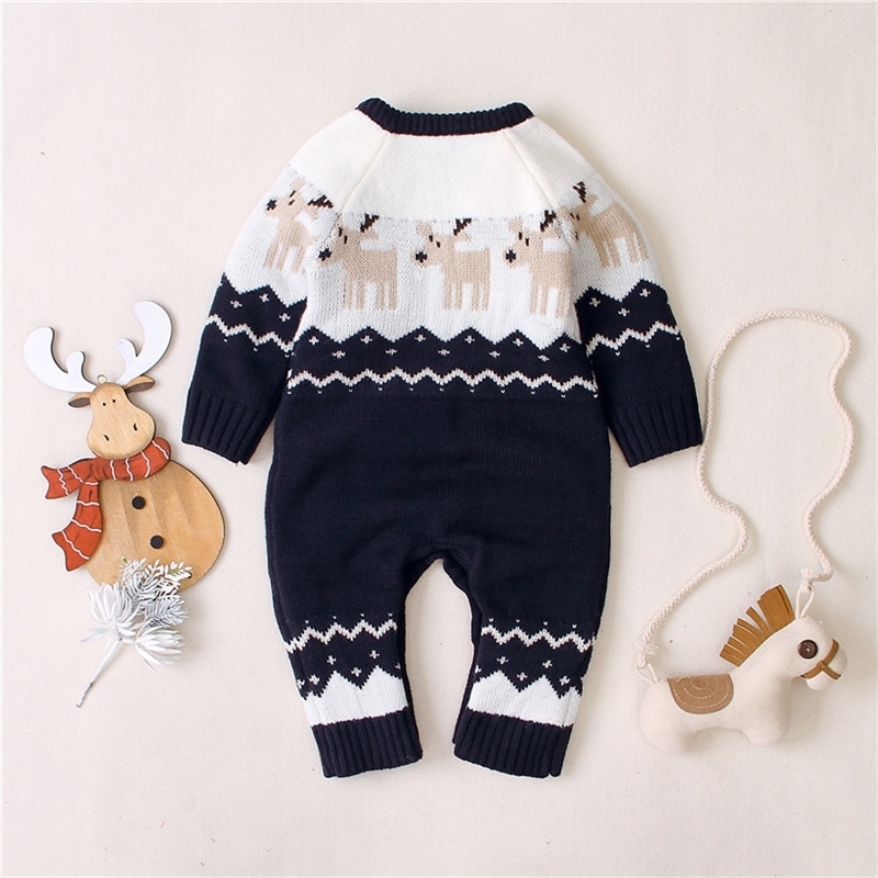 Christmas Baby Clothes Autumn Winter Knitted Baby Romper Deer Newborn Baby Boy Romper Infant Jumpsuit Cotton Toddler Girl Romper 201027