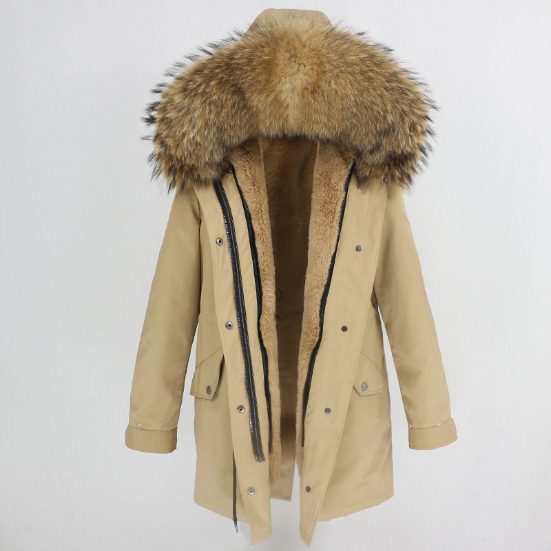 Waterproof Long Parka Winter Jacket Women Real Fur Coat Natural Raccoon Fur Trim Hood Faux Fur Liner Detachable Streetwear 201103