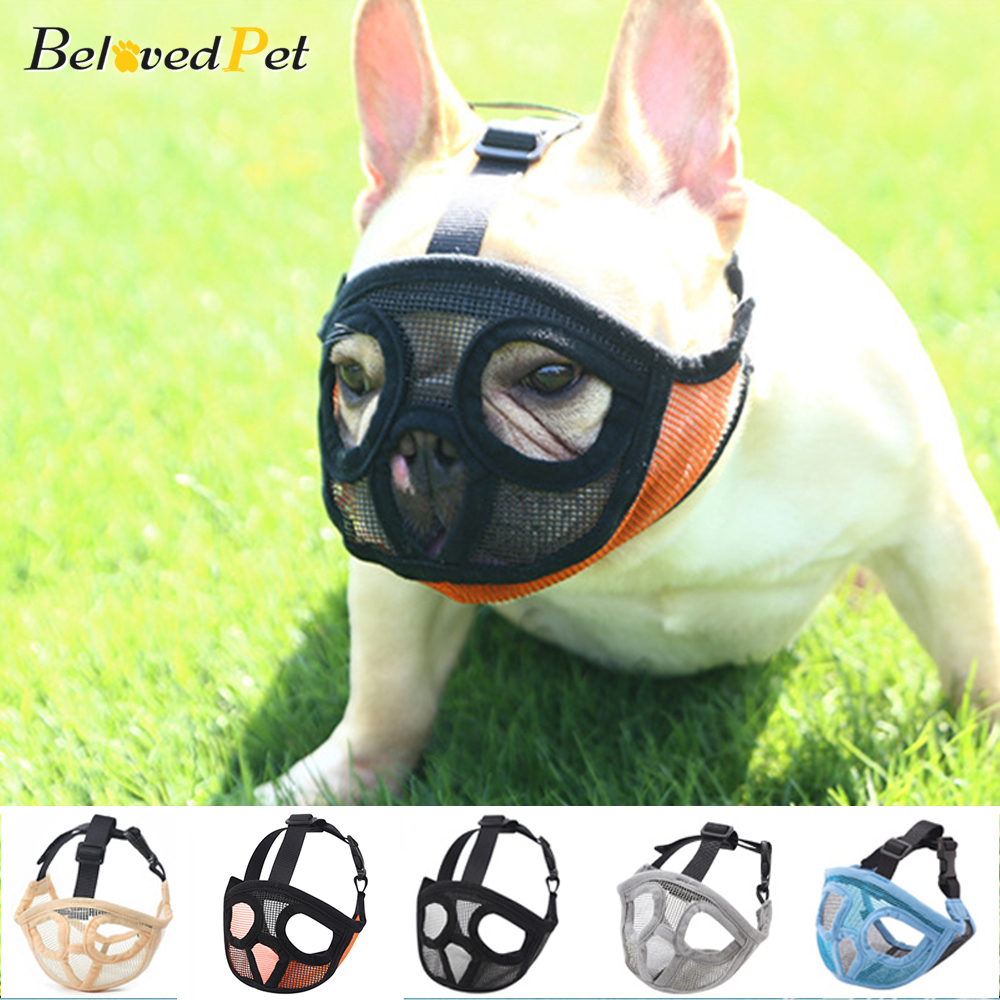 Breathable Mesh Short Snout Pet Dog Muzzle Adjustable French Bulldog Pug Mouth Muzzle Anti Bark Bite Chew Muzzles For Dogs 201102