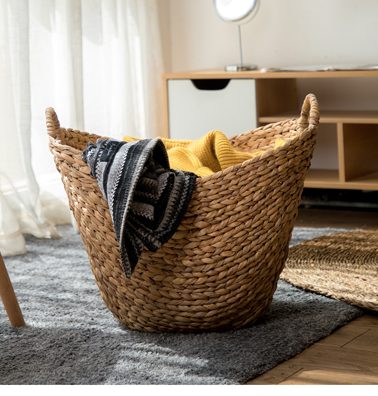 Clothing storage basket hand-woven natural grass large storage basket LJ201204