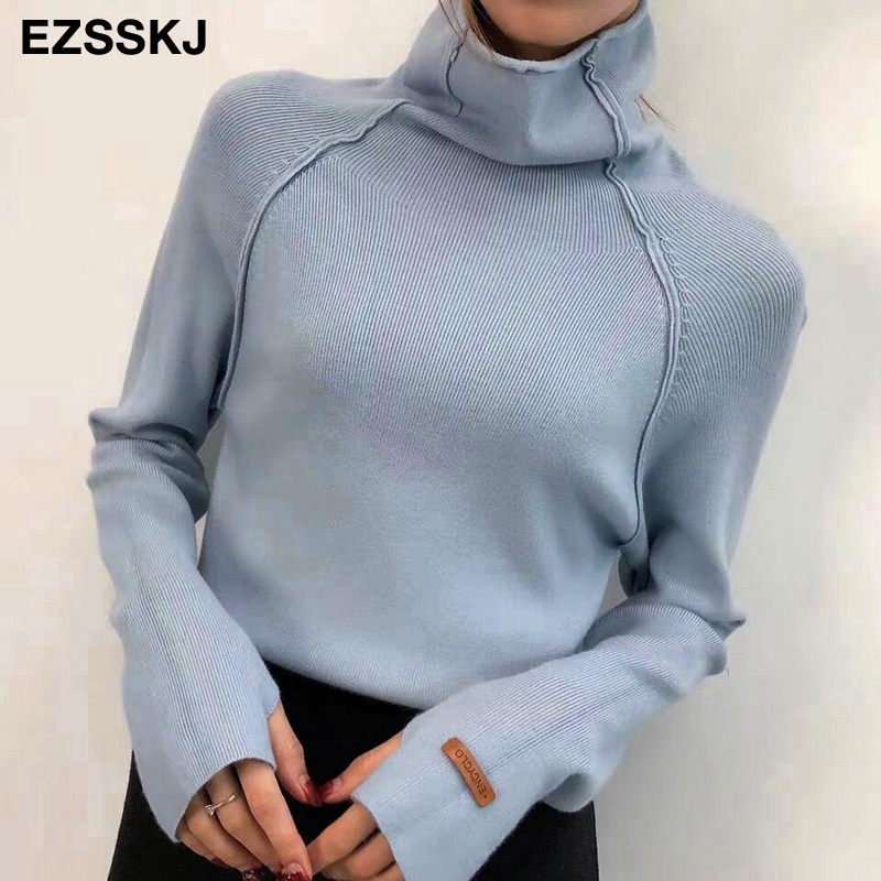 High Quality Turtleneck Sweater Women Autumn Winter thick Pullover Solid Knitted Sweater Female oversized pile collar Sweater T200101