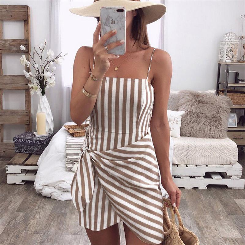 arrival Women Spaghetti Strap Short Dresses Backless Striped Print Beach Style Skater A-line Mini Dress Sleeveless Dress Vestido, Brown
arrival Women Spaghetti Strap Short Dresses Backless Striped Print Beach Style Skater A-line Mini Dress Sleeveless Dress Vestido, Brown