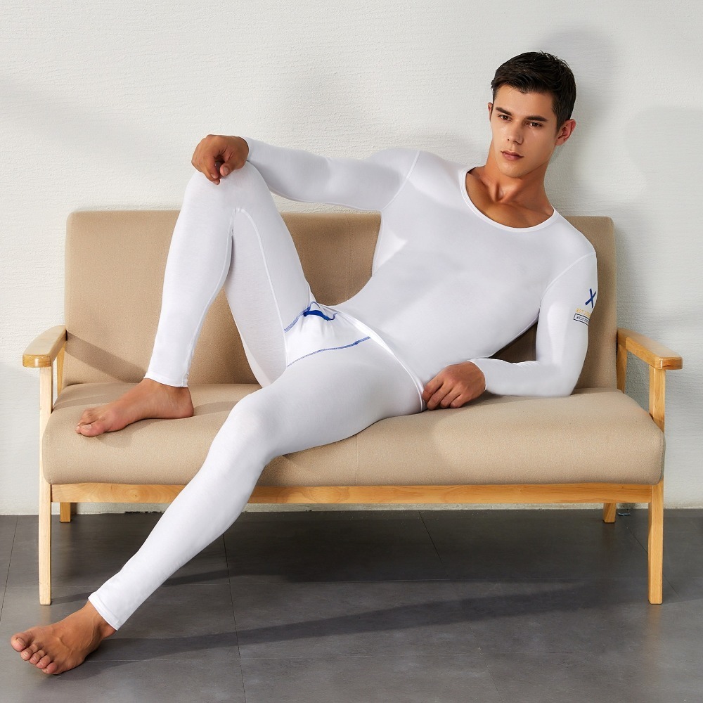 SEOBEAN WINTER AUTUMN NEW Mens sexy SOLID Long johns Low Rise Thermal Underpants leggings and top set 201126