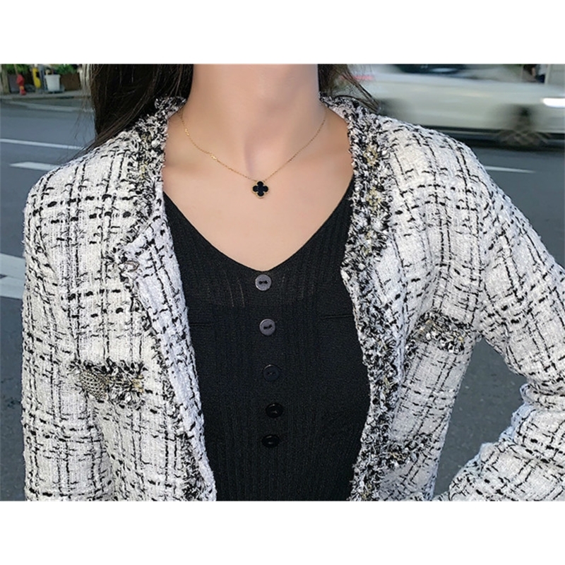 New Womens Black Tweed Jackets Plaid Coats Autumn Small Fragrance Long Sleeve Elegant Tassel Jackets Open Stitch Coats Outerwear 201013