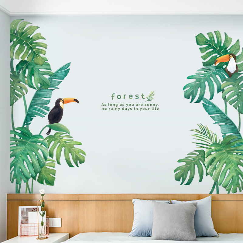 Tropical Leaf Wall Sticker DIY Fresh Green Life Art Decal Door Wall Decoration for Living Room Kitchen Home Decor Room Murals LJ201128
