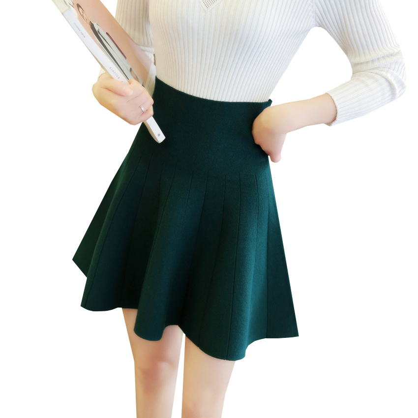 New Women Knitted Skirt Autumn Winter Sexy Solid High Waist Short skirts Umbrella Pleated Skirt Ladies Elastic Mini Skirt AB525 T200106