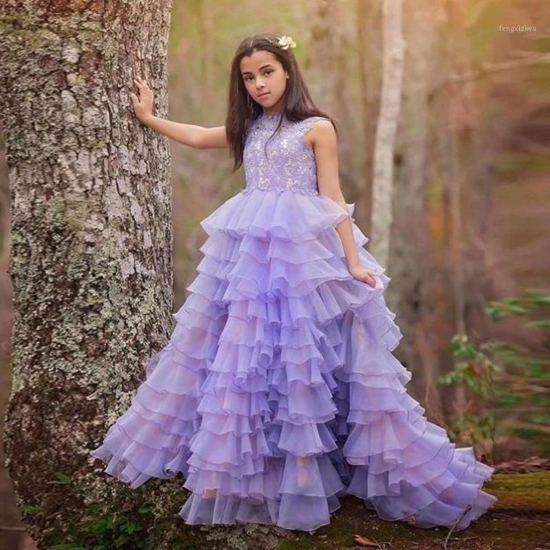 

Princess Lavender Girls Pageant Dresses With Lace Sleeveless Toddler Tiered Organza Long Birthday Dress Kids Flower Girl Dress1, As image