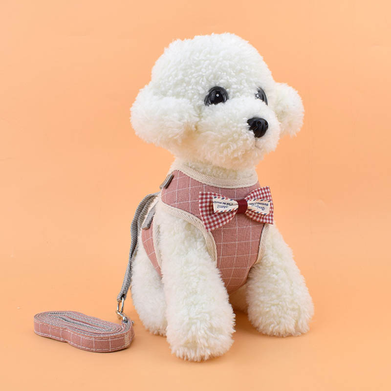 Cute Pet Dog Harness Soft Leashes and Plaid Vest Harness Dog Puppy Leads for Small Dogs Cats Breathable Mesh Collar
