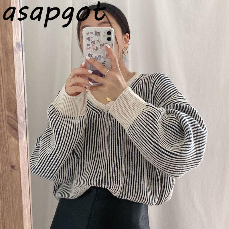 Women's Sweaters Simple Chic Winter V Neck Loose Batwing Sleeve Sweater Vertical Stripes Hit Color Knitwear Long Pullover Tops Patchwork, White;black
Women's Sweaters Simple Chic Winter V Neck Loose Batwing Sleeve Sweater Vertical Stripes Hit Color Knitwear Long Pullover Tops Patchwork, White;black