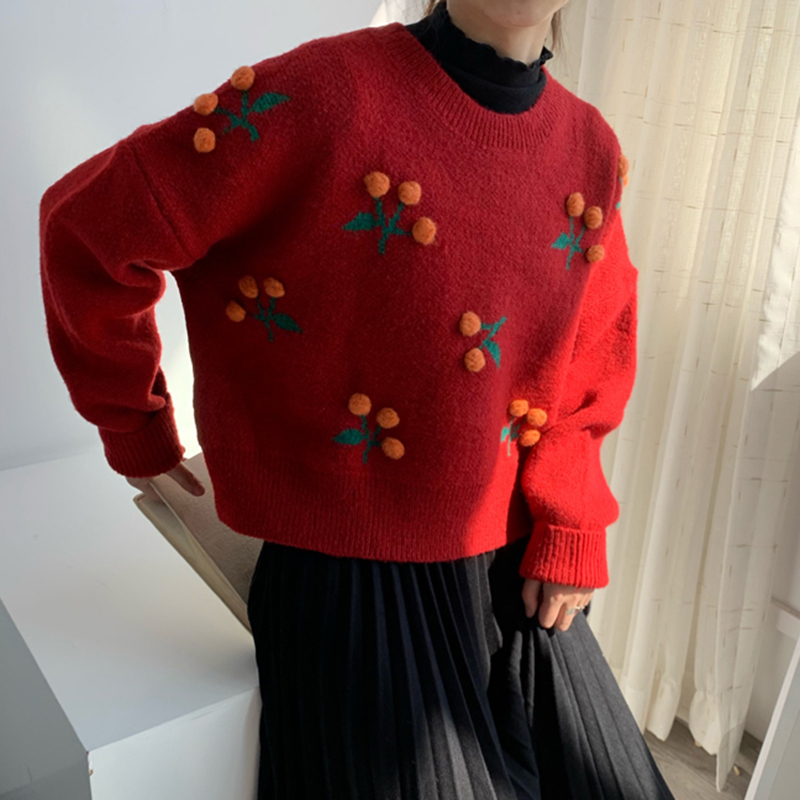 AZYT 3D Plush Ball Decoration Sweater Women's Pullover Casual Loose Knit Jumpers Sweater coat Harajuku BF Female Sweater 201017
